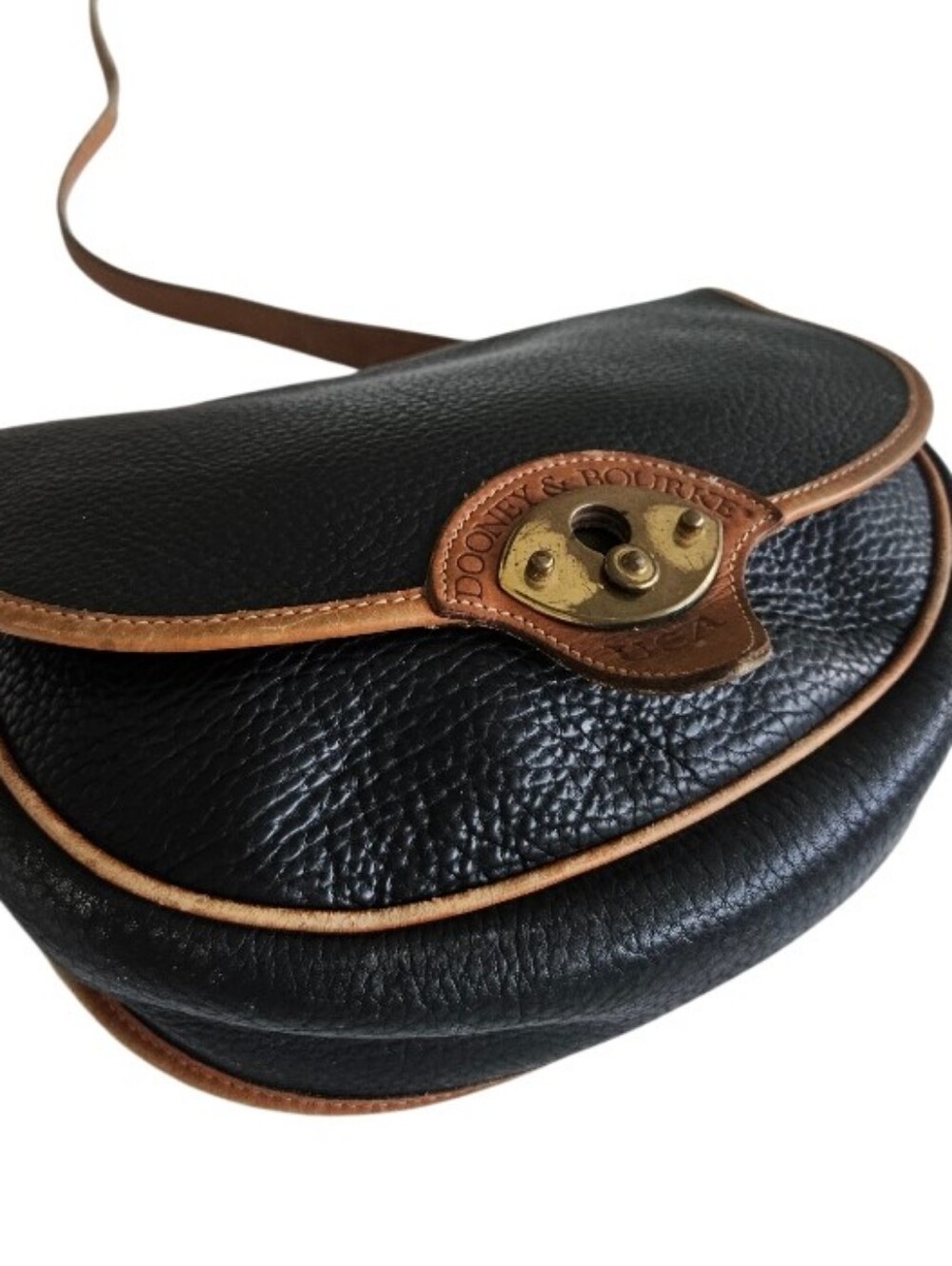 Dooney & Bourke Vintage Leather Crossbody Saddle Bag in Black and Brown - Picture 9 of 13